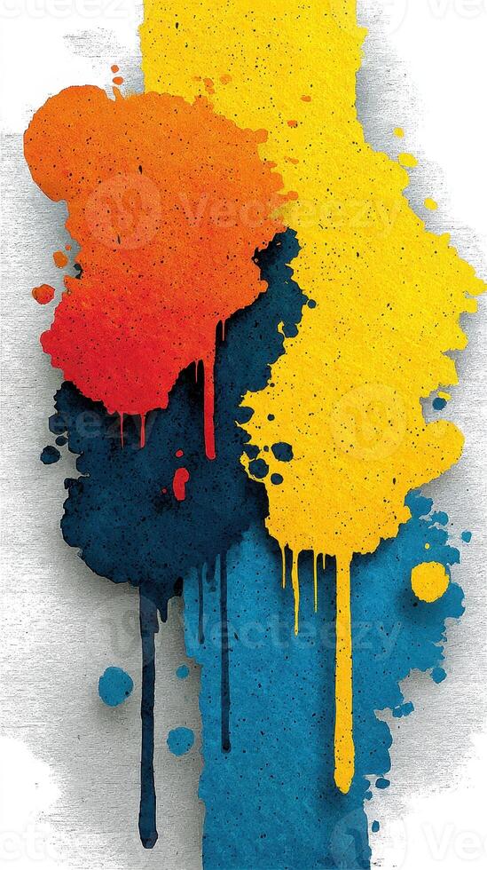 Colorful paint splashes create an abstract artwork with vibrant hues on a textured background photo