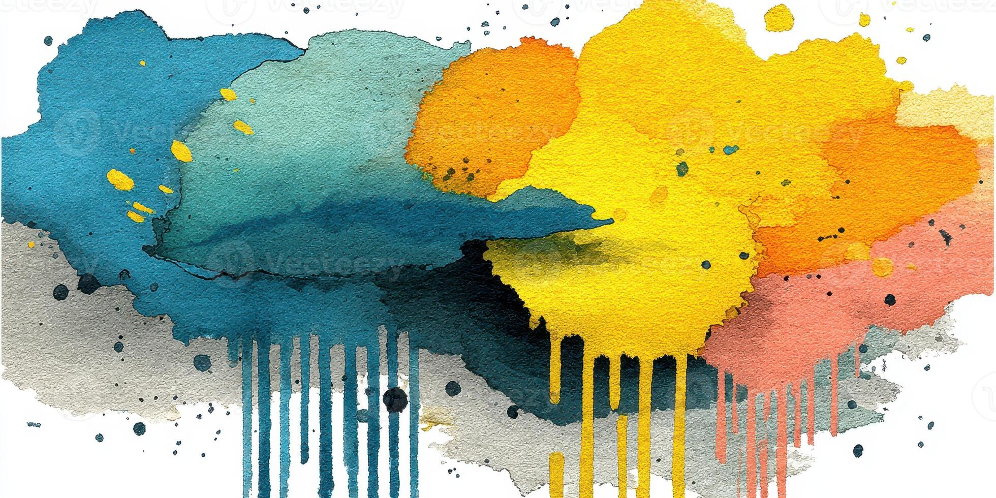 Colorful splashes of watercolor paint on a white background create an abstract artwork filled with vibrant hues photo