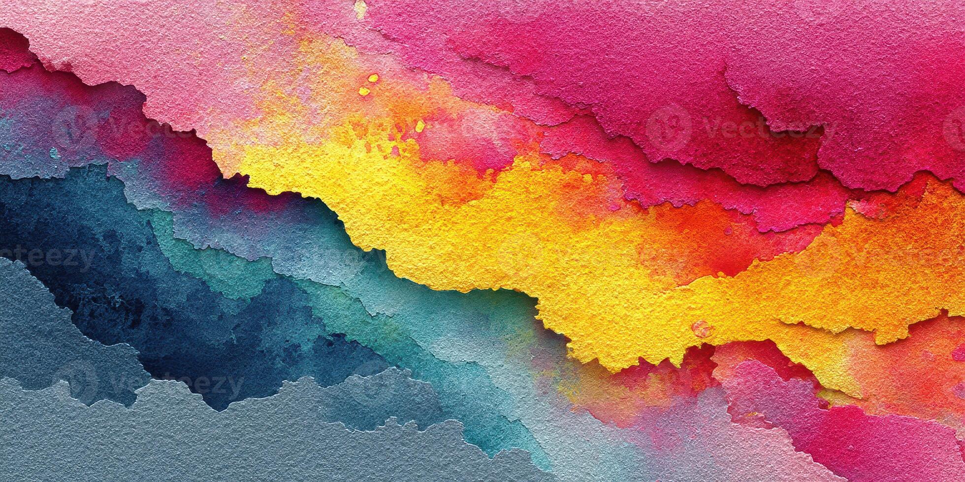 Vibrant abstract watercolor landscape with bold colors and dynamic brush strokes in a horizontal format photo