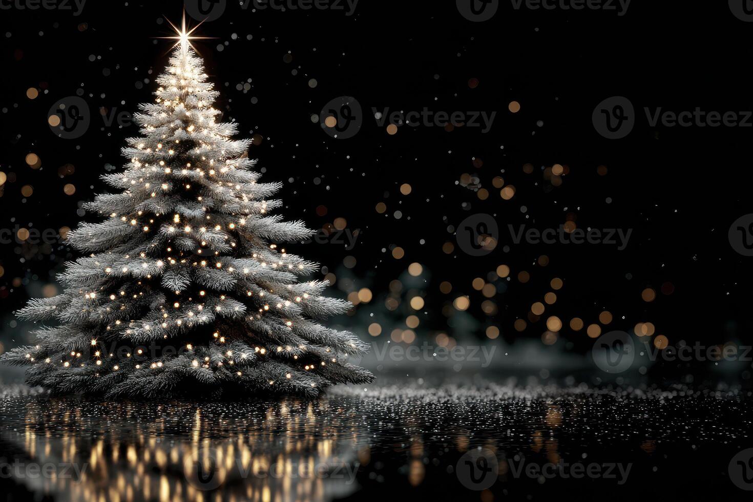 Festive silver Christmas tree adorned with lights in a cozy winter setting during the holiday season photo