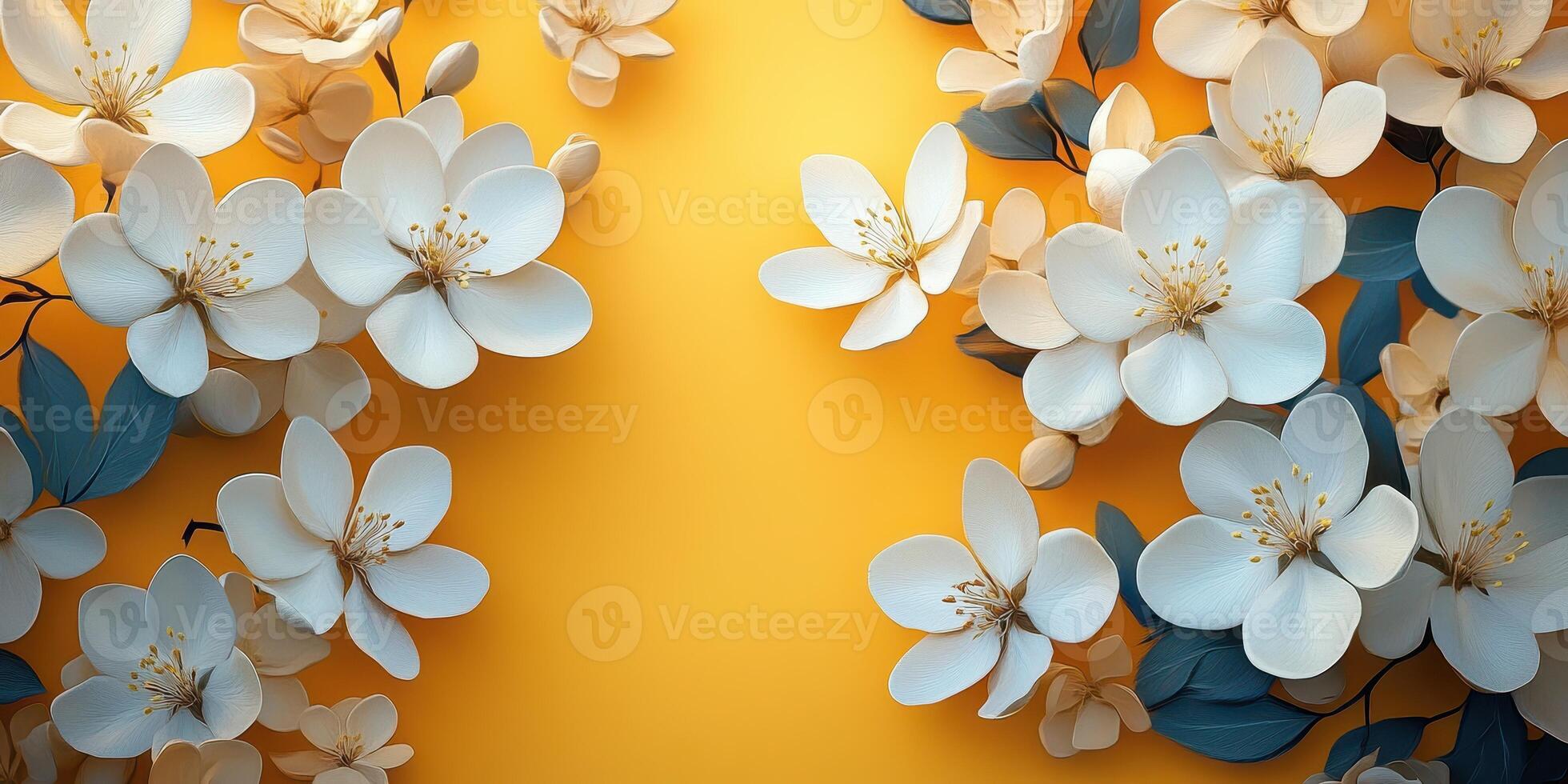 Flowers adorn a vibrant yellow background creating a cheerful atmosphere for spring or summer celebrations photo