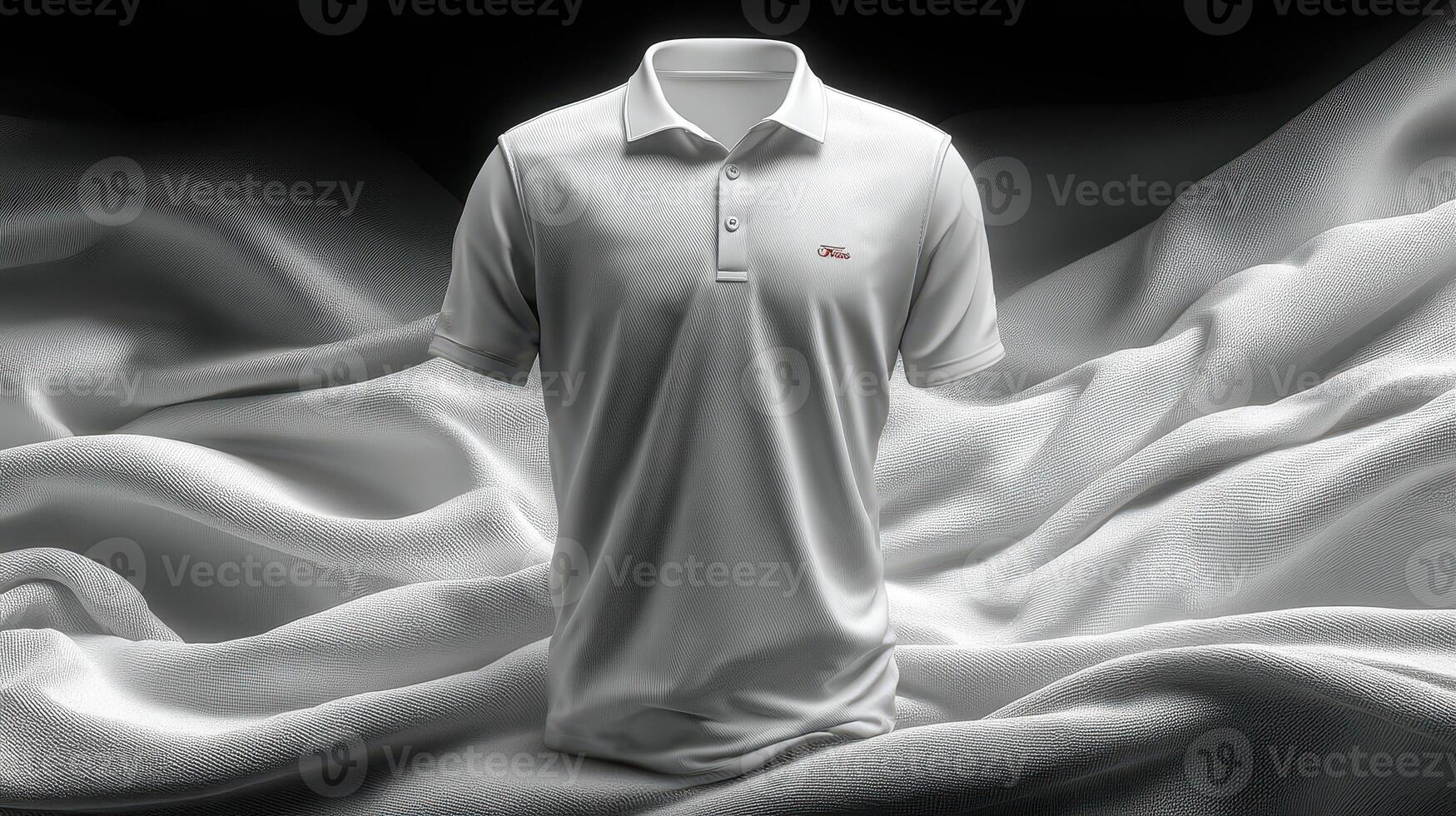 Elegant white polo shirt displayed on a smooth fabric background highlighting its design and texture photo