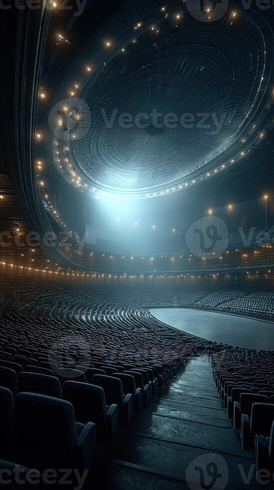 Empty theater interior showcasing elegant architecture and dramatic lighting during a quiet evening performance photo
