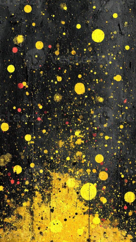 Vibrant abstract artwork showcasing splashes of yellow, red, and black in an energetic display of color photo