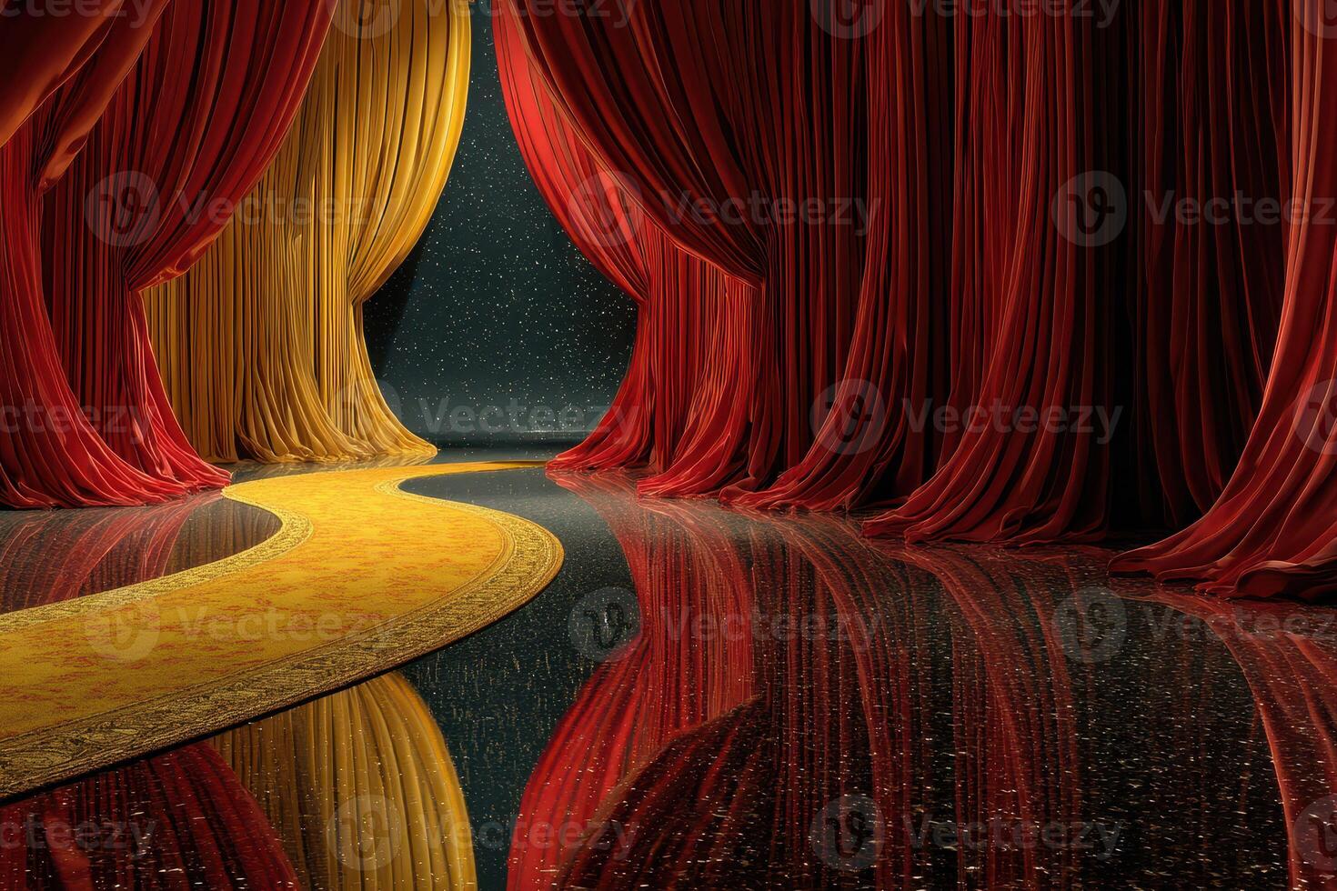 Stage drapery creates an inviting atmosphere for a theatrical performance in a grand setting photo