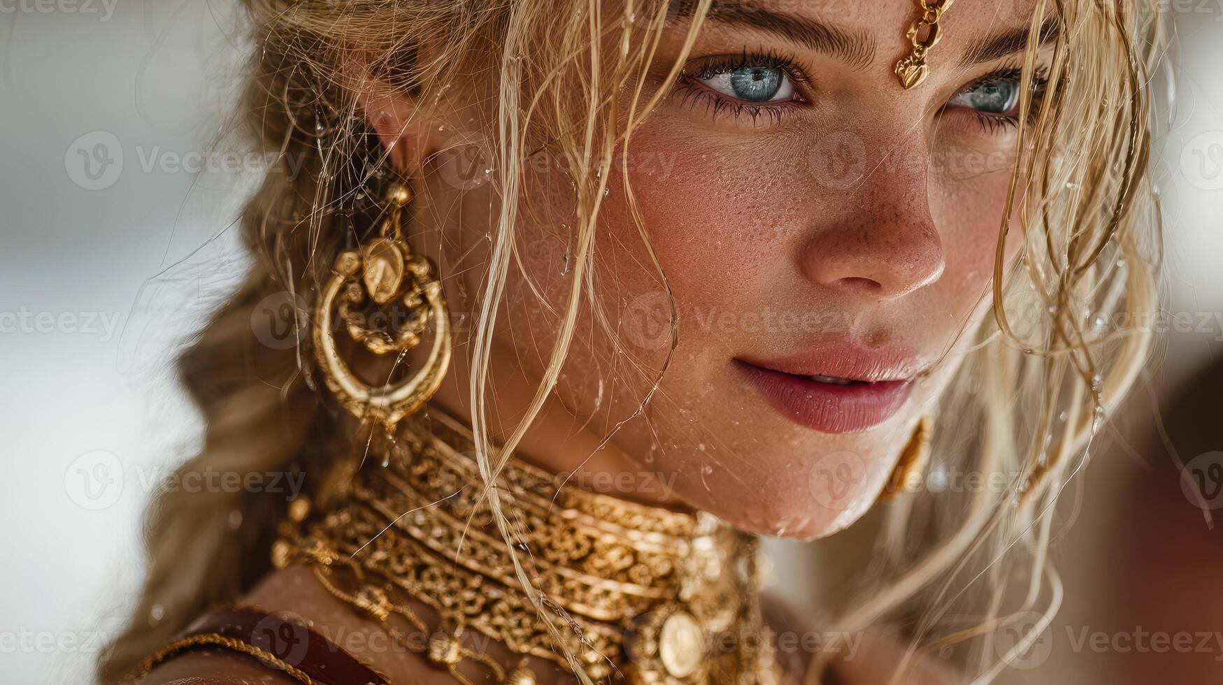 Captivating beauty adorned with intricate jewelry, showcasing cultural elegance during a vibrant celebration photo