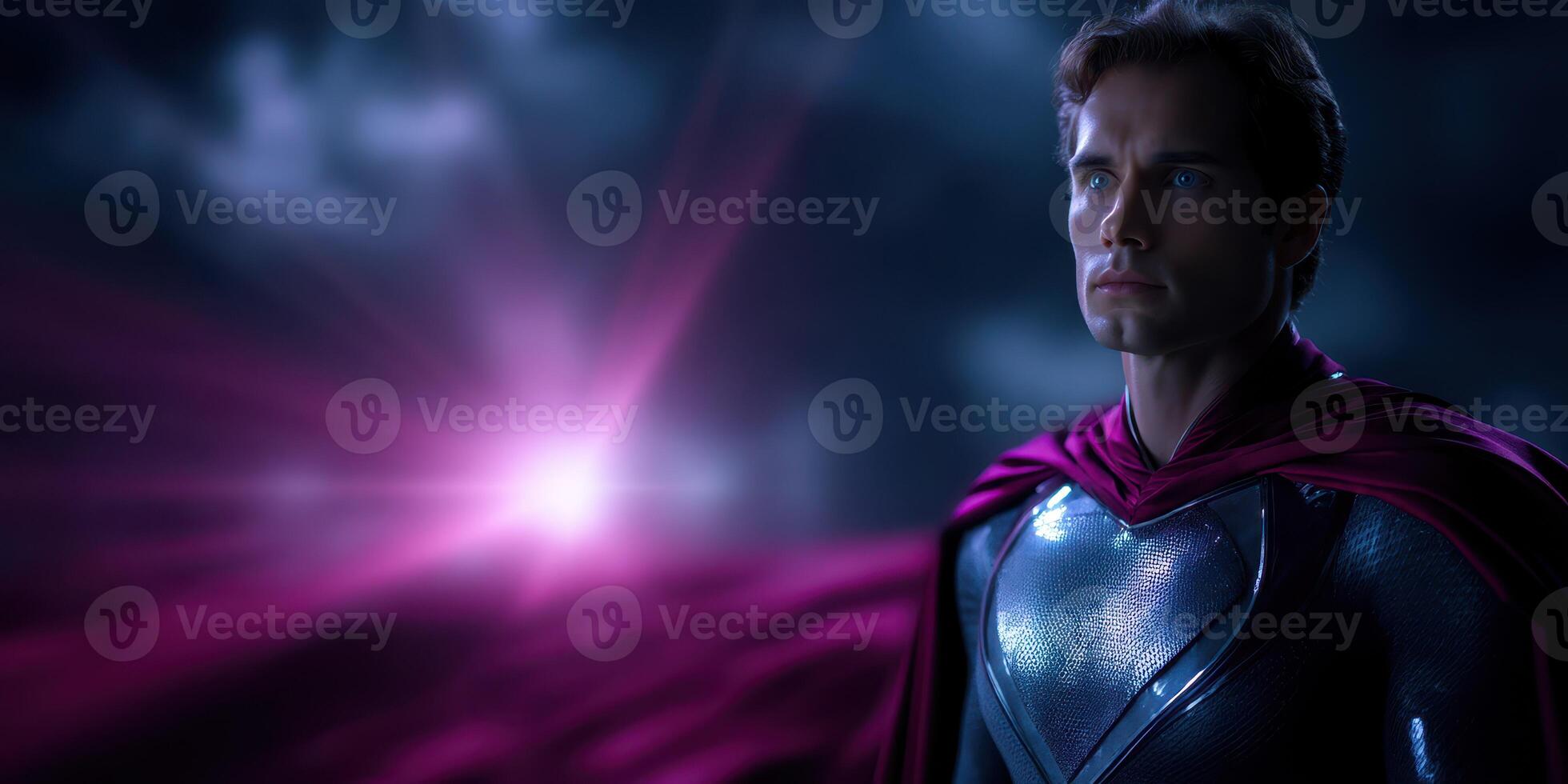 Heroic figure stands boldly against a stormy background, showcasing bravery and strength in this dynamic moment of triumph photo