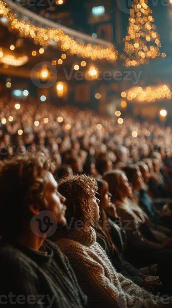 Enjoying a mesmerizing live concert at a vibrant theater filled with an engaged audience during the festive season photo