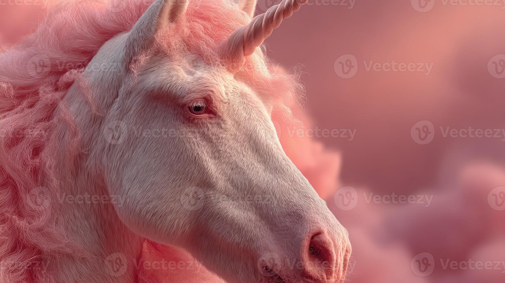 Majestic pink unicorn surrounded by soft clouds during a serene twilight sky photo