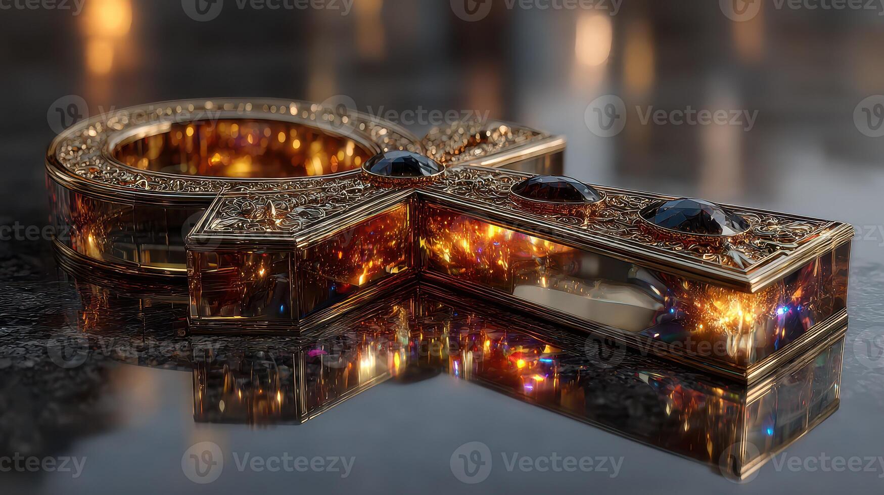 Symbol of femininity crafted from glass with intricate designs and sparkling gems on a dark surface photo