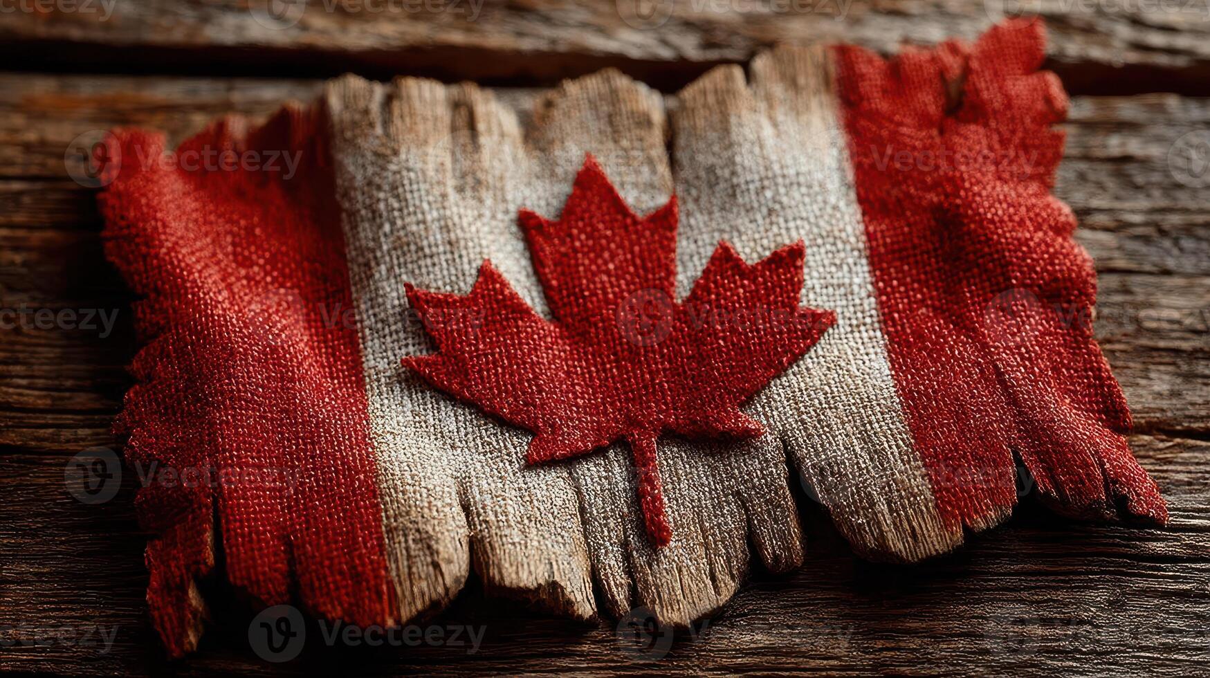 Old wooden flag of Canada with a distressed texture displayed on a rustic background photo
