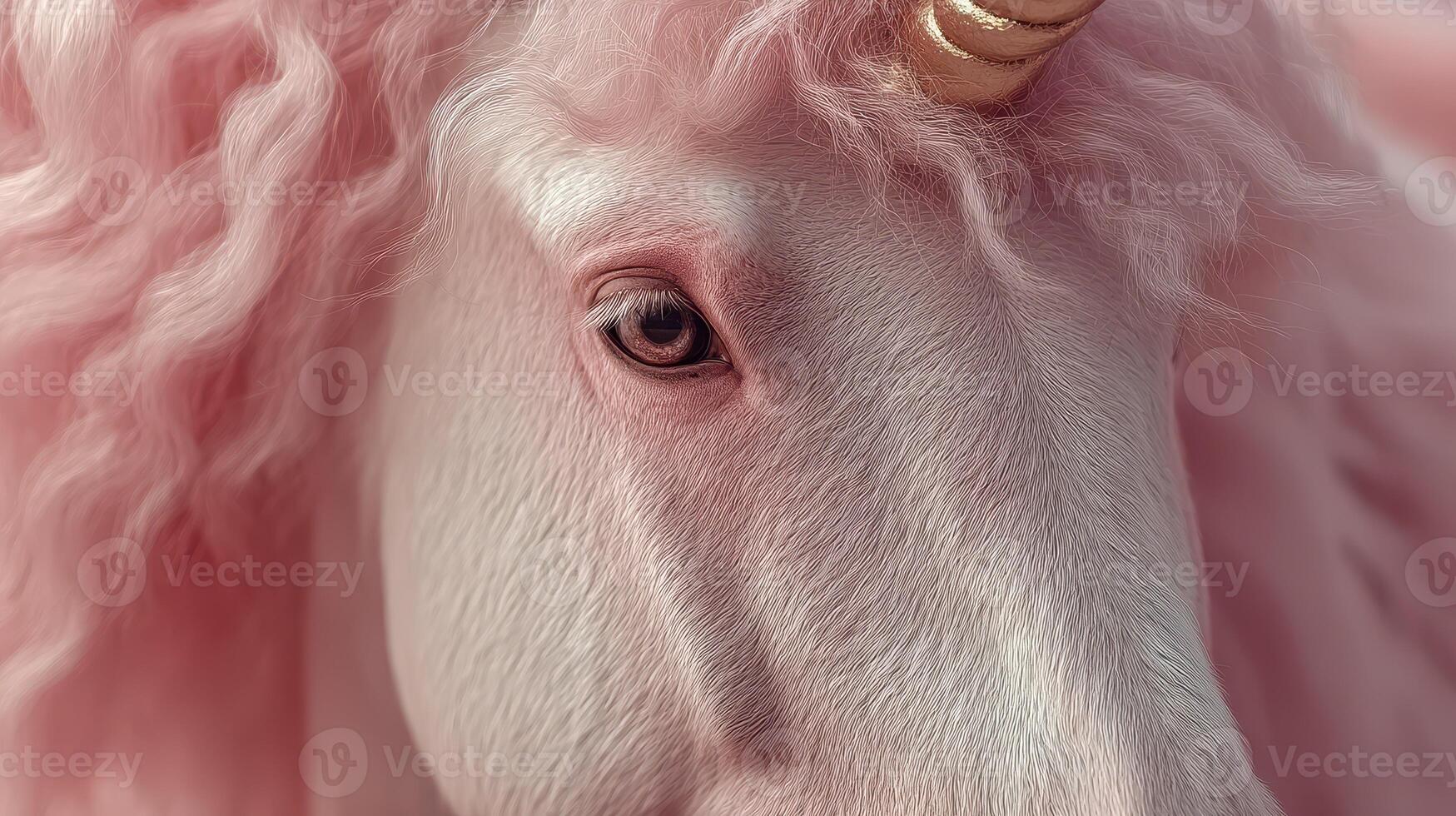 Beautiful pink unicorn with a golden horn stands gracefully, showcasing its captivating features and enchanting aura photo