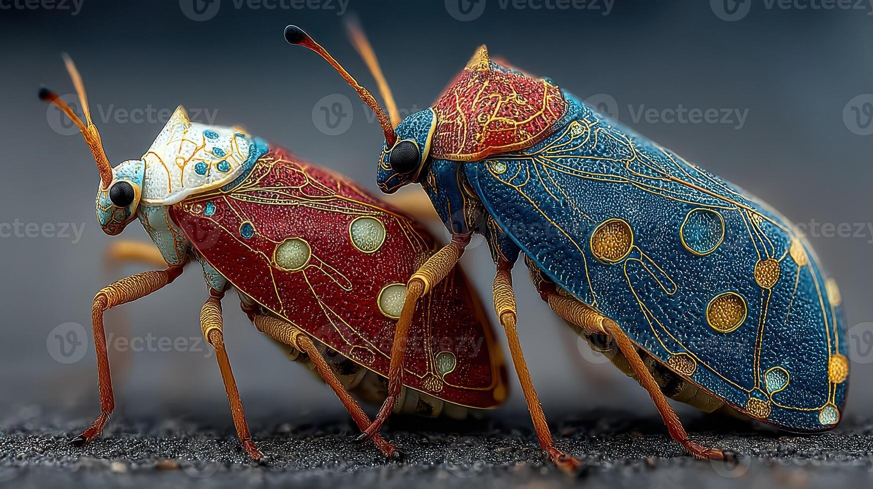 Vibrant shield bugs showcasing intricate patterns and colors in natural habitat during daylight photo