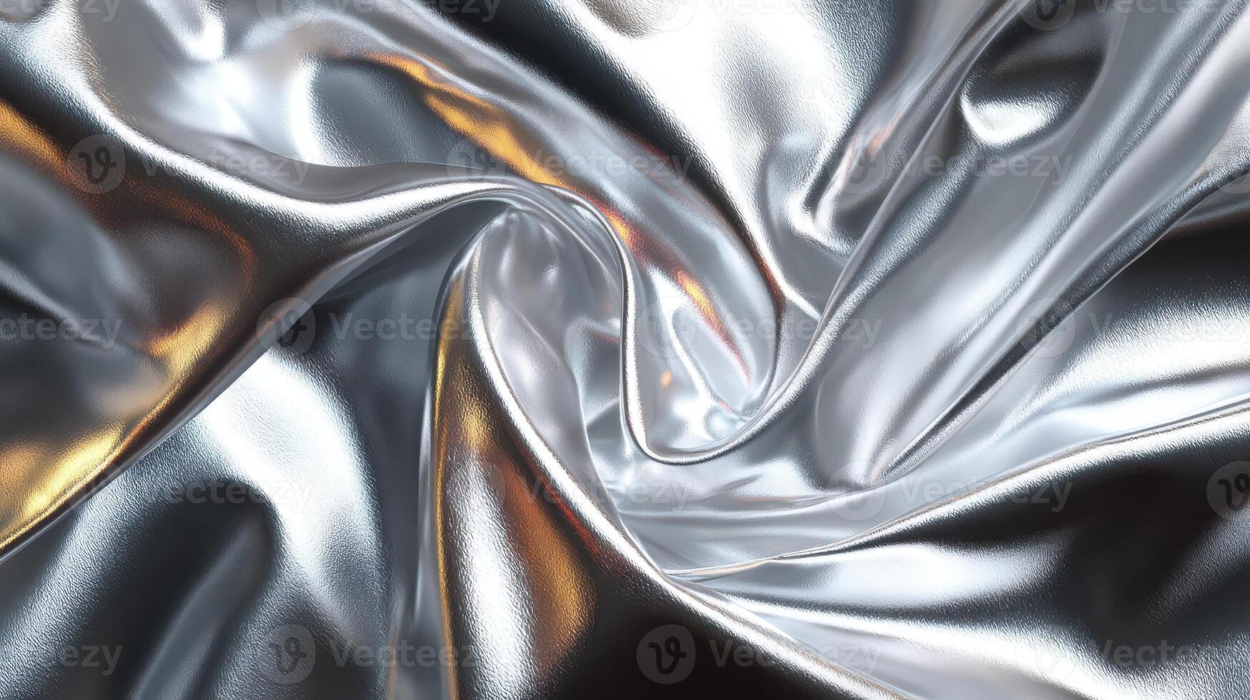 Shimmering silver fabric draping elegantly with soft folds and light reflections during a bright indoor setting photo
