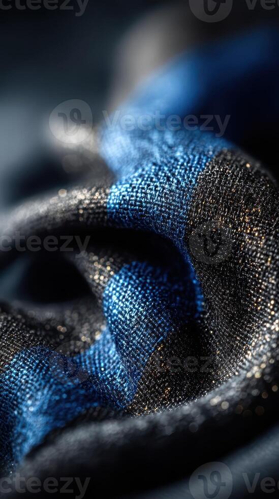 Close-up of textured fabric showcasing intricate patterns in deep blue and black hues photo
