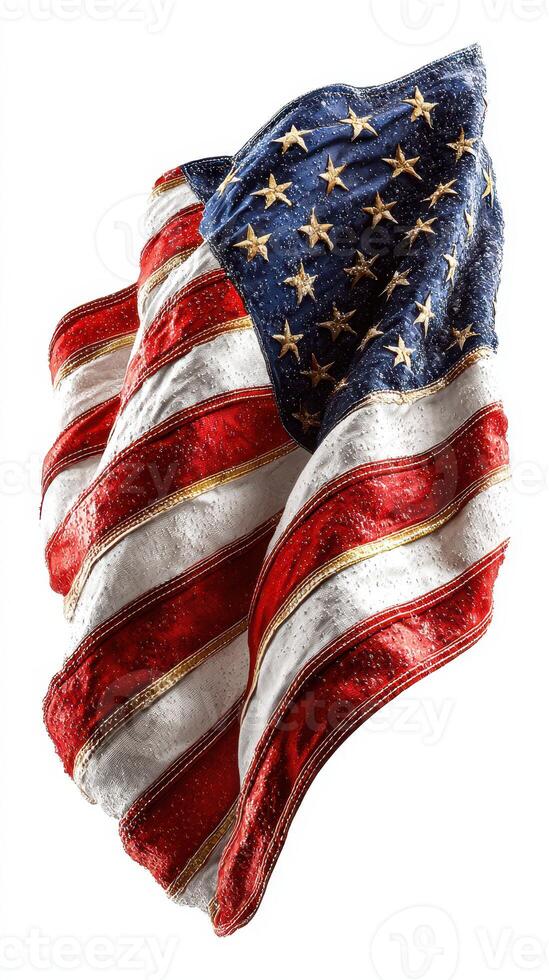 Waving American flag symbolizing patriotism and national pride during a celebration or commemorative event photo