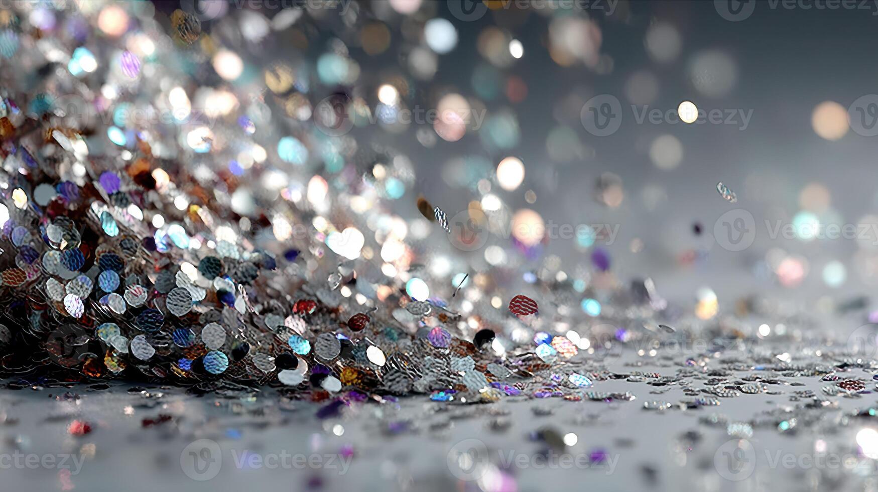 Sparkling mix of colorful glitter scattered on a smooth surface in bright light photo