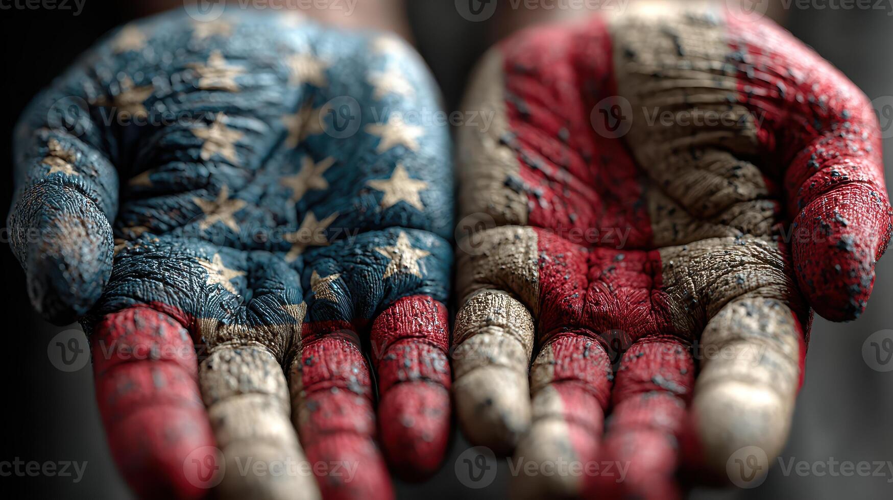 Hands painted with American and Mexican flags represent unity and cultural diversity in a creative artwork display photo