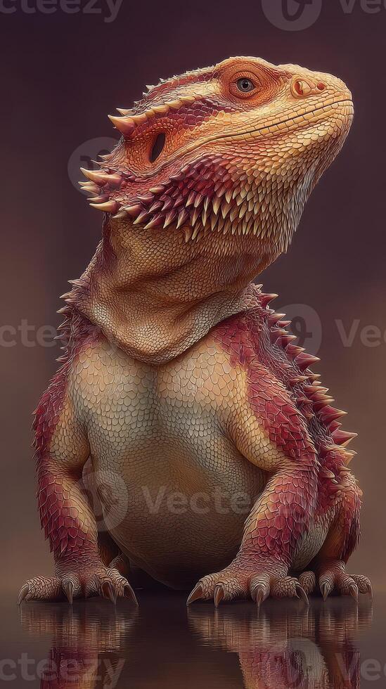 Bearded dragon positioned calmly against a soft gradient background in a detailed close-up depicting unique skin texture and coloration photo