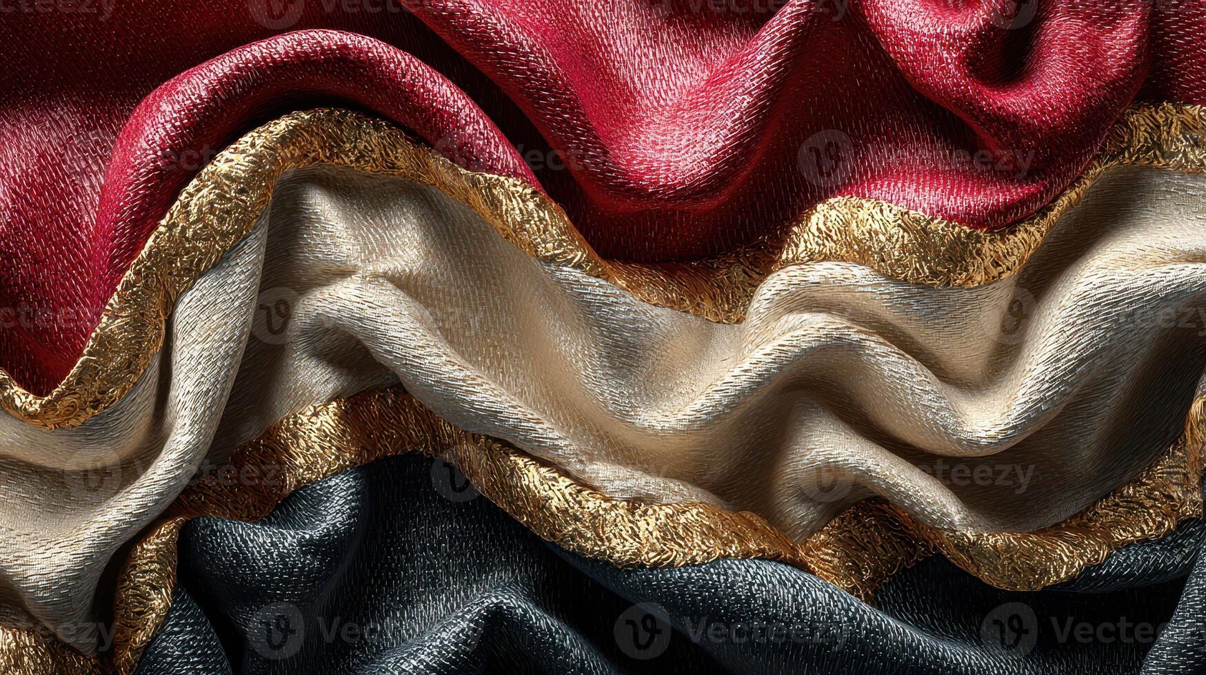 Textured fabric with rich colors and gold trim draped artistically creating a stunning visual display photo