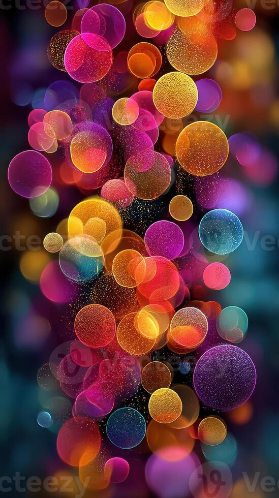 Colorful and vibrant abstract bokeh effect creating a festive atmosphere with lights in the background photo