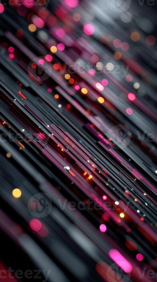 Abstract visual pattern with vibrant lights and dark background showcasing movement and depth photo