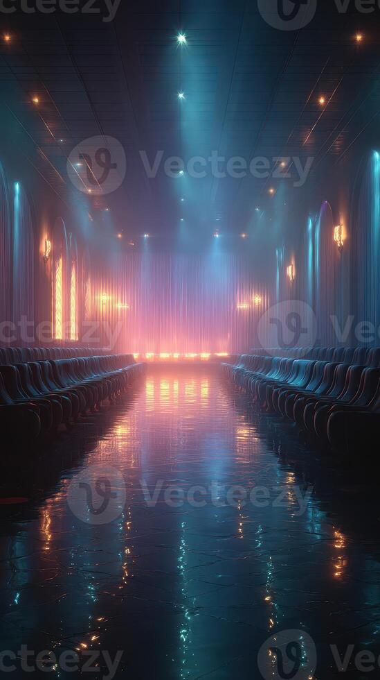Mood lighting and reflections create an inviting atmosphere in a stylish event space photo