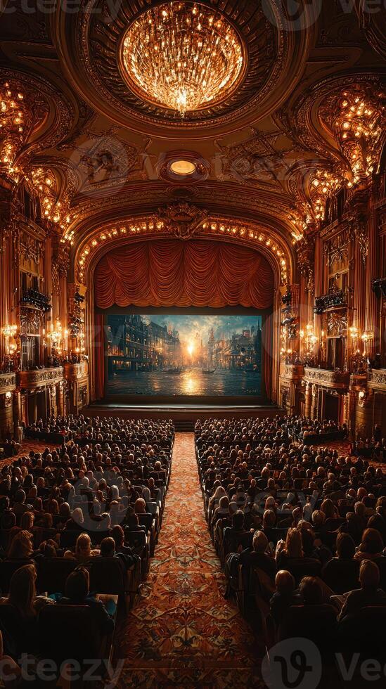 Grand theater interior filled with an audience awaiting a captivating performance in a historic venue photo