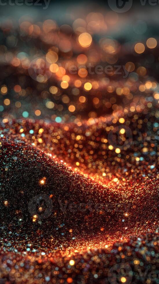 Shimmering particles create a mesmerizing abstract landscape in vibrant hues of orange and blue photo