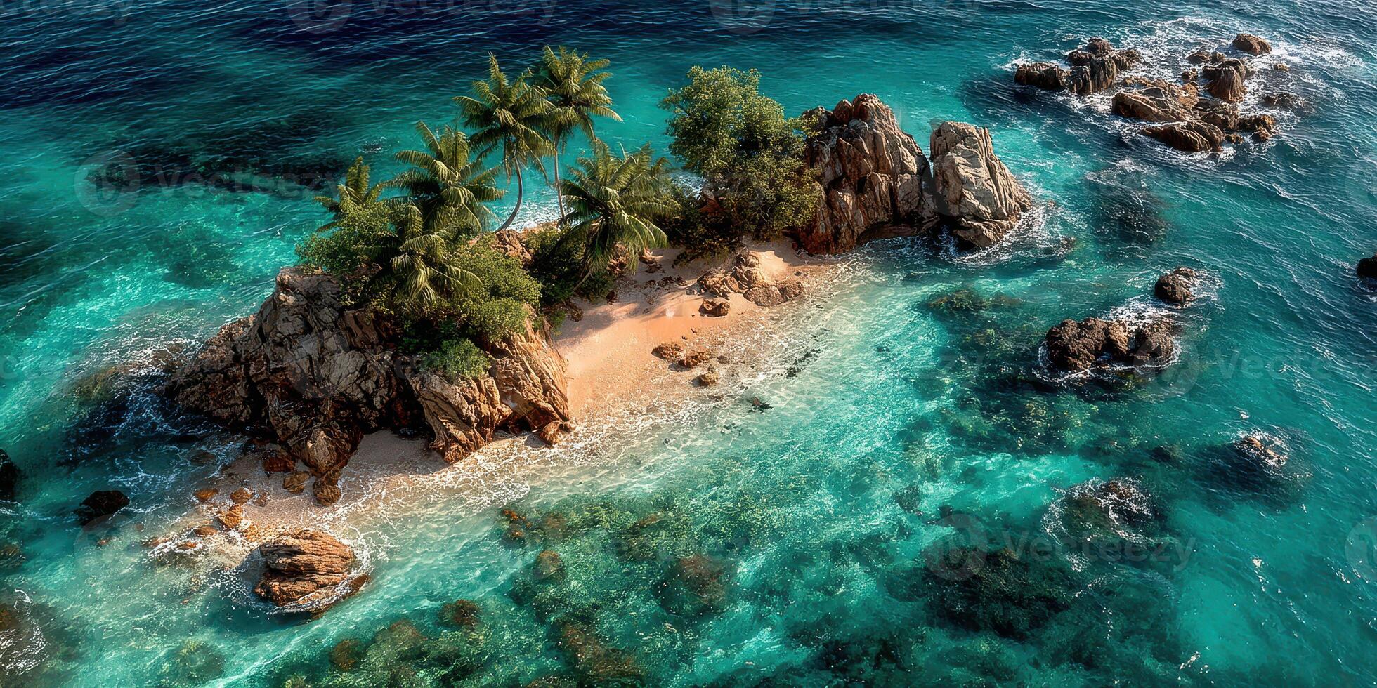 Serene tropical island surrounded by crystal clear turquoise waters on a sunny day photo