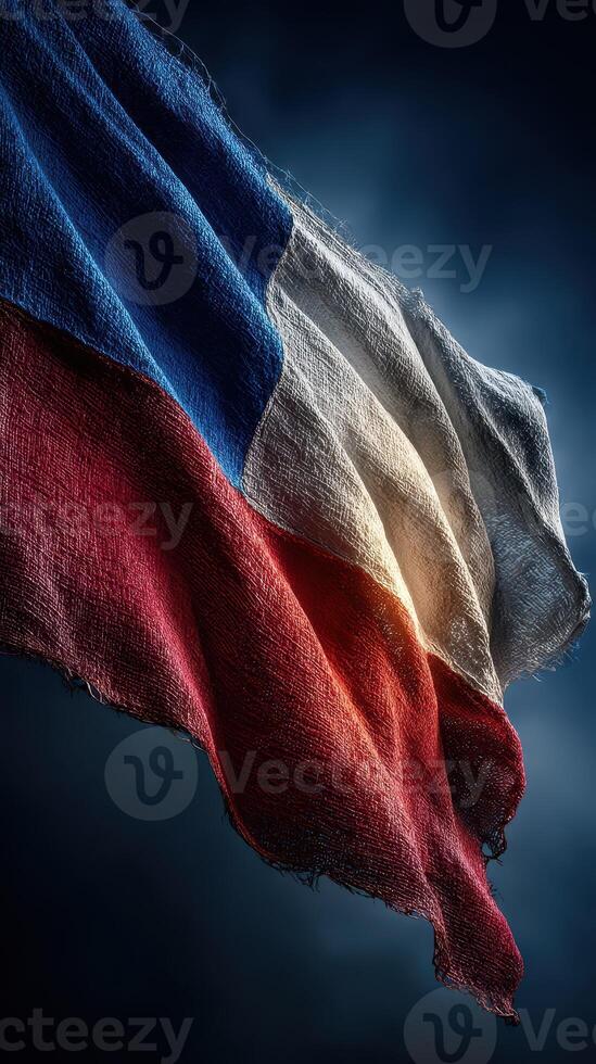 Historic Czech flag waving against a dark background, symbolizing national pride and heritage photo