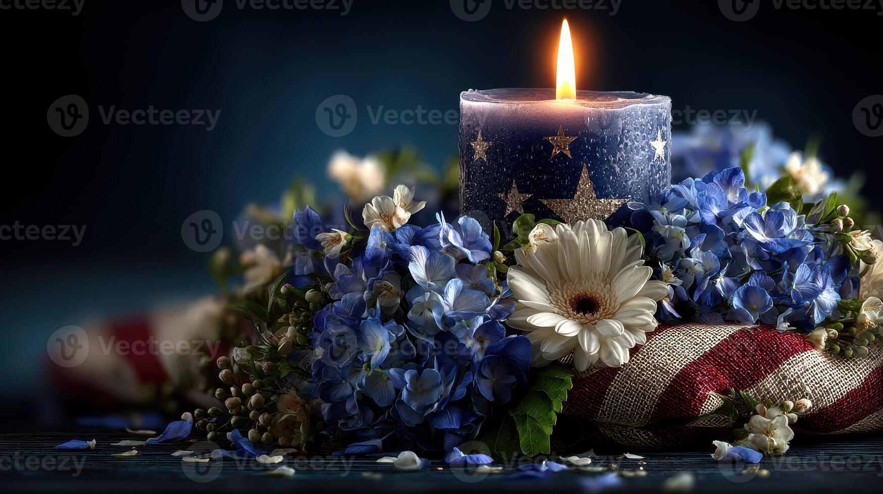 Beautiful floral arrangement with candle creating a serene atmosphere for evening celebrations and gatherings photo