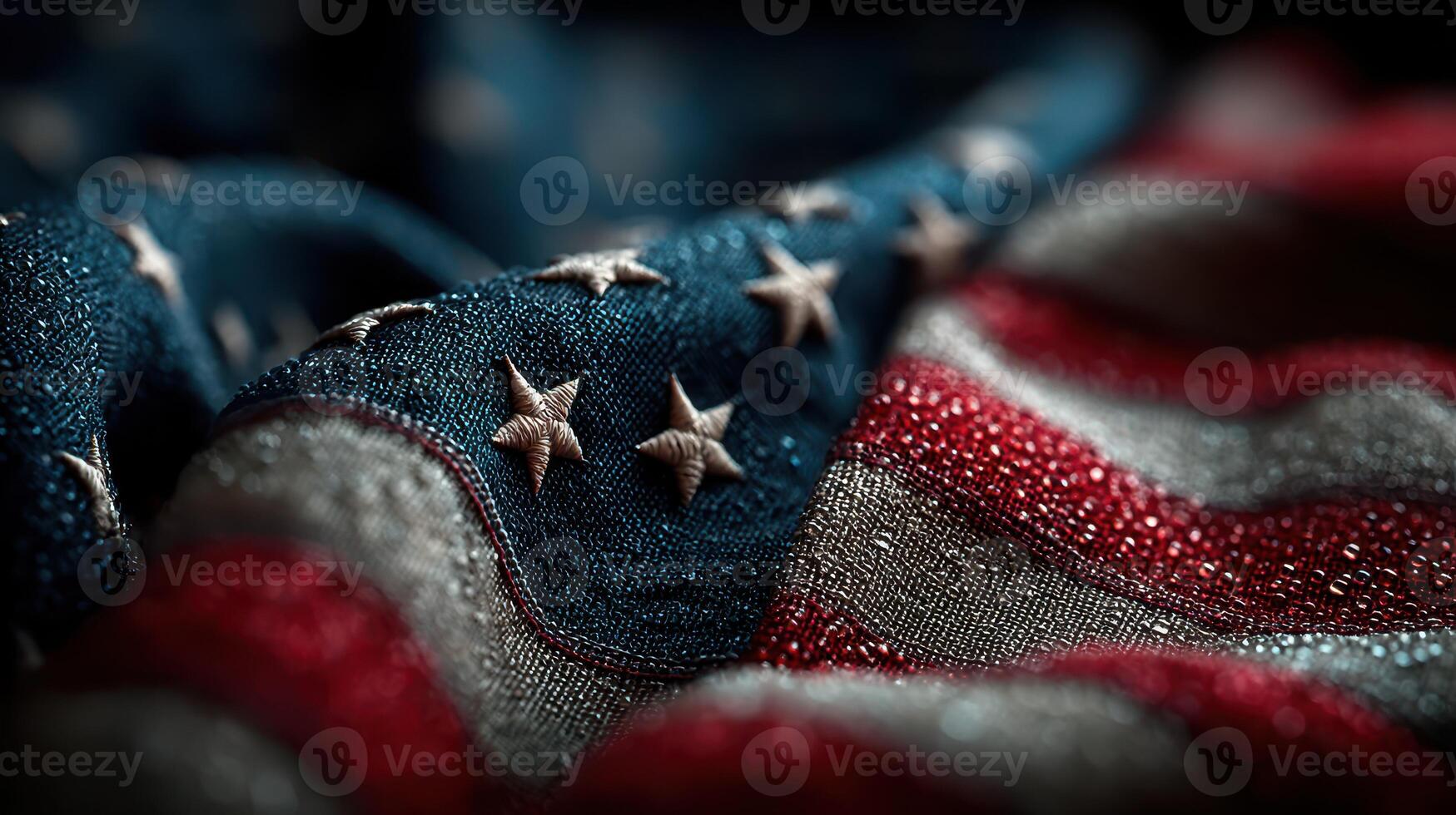 Waves of star and stripe fabric representing patriotism and national pride in a detailed close-up view photo