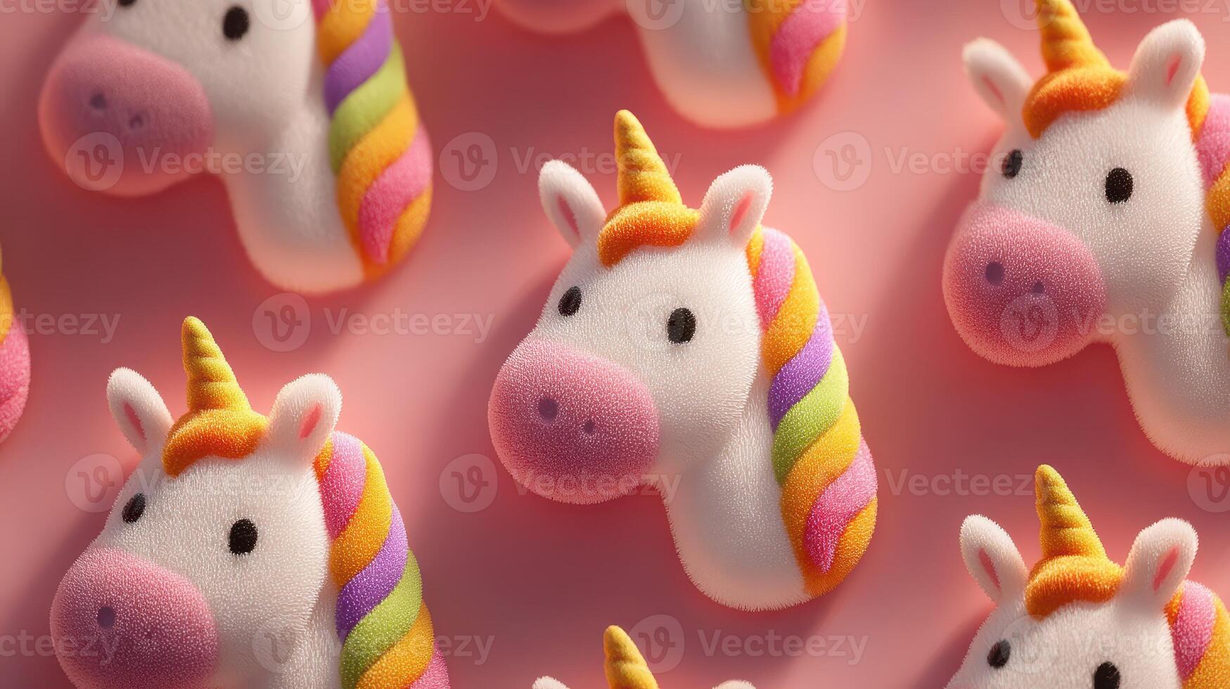 Colorful unicorn-shaped sponge characters displayed on a vibrant pink background photo