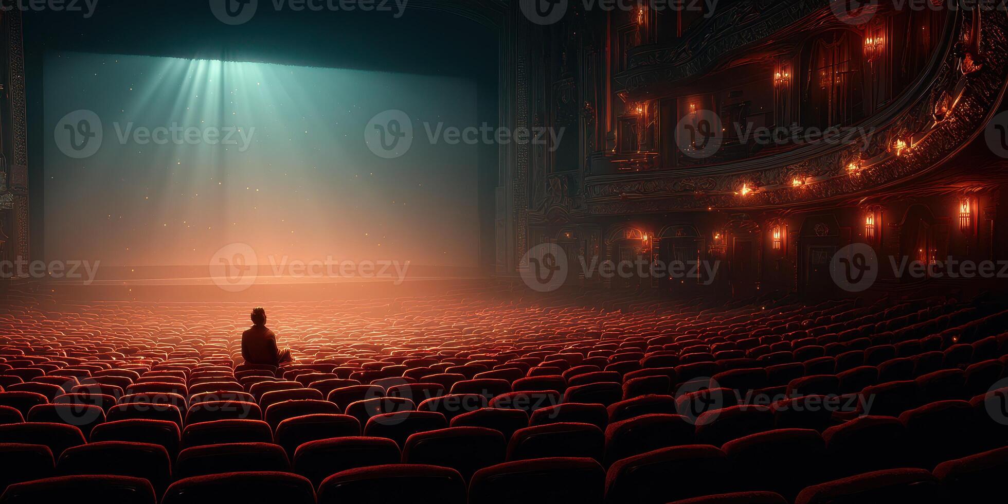 Empty theater evokes a sense of solitude and anticipation during a quiet moment before a performance photo