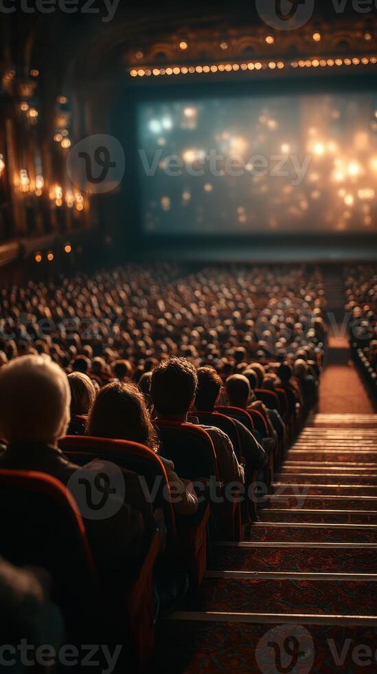 Crowd enjoying a cinematic experience in a historic theater during a late evening screening photo