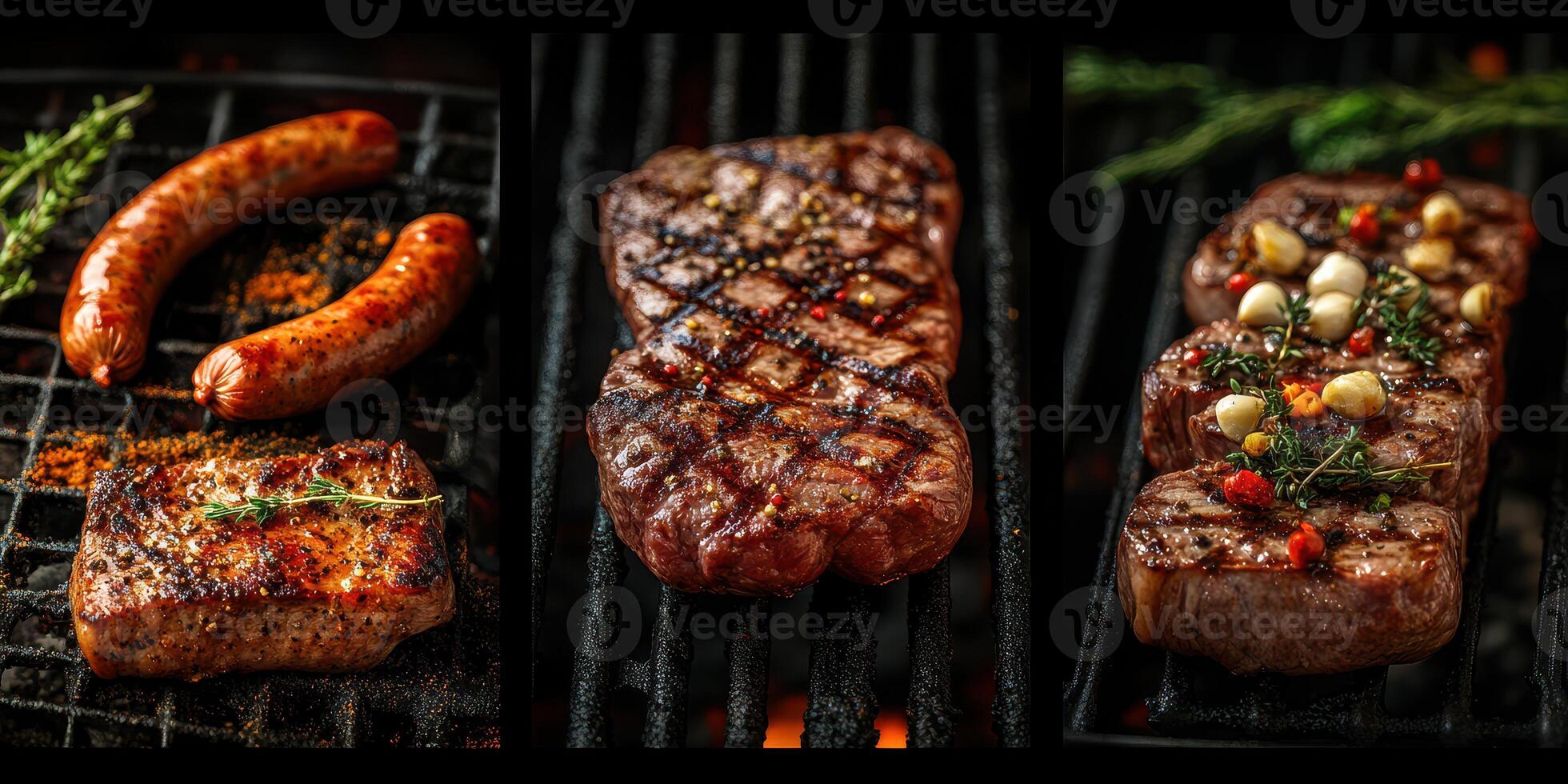 Grilling assorted meat cuts at a summer barbecue gathering in the backyard during late afternoon photo