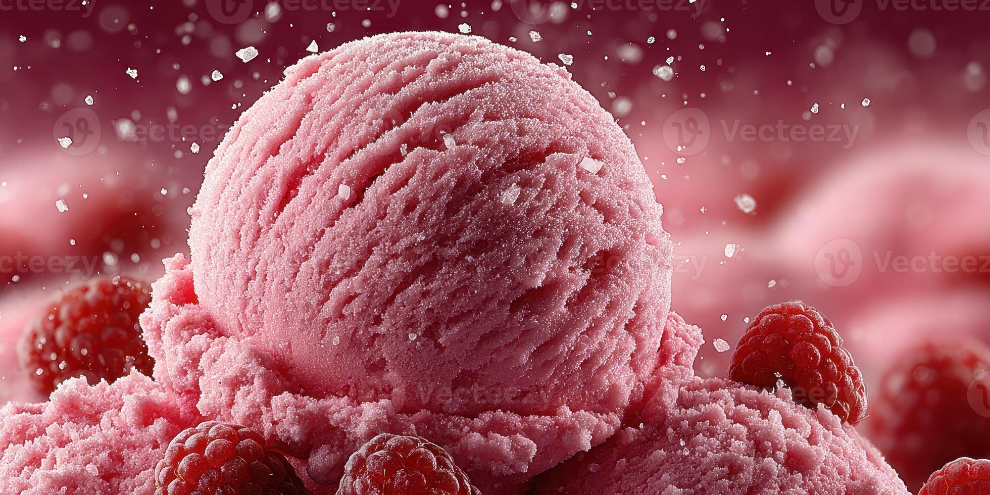 Exquisite raspberry sorbet with vibrant texture and fresh berries in a delightful presentation at a summer dessert gathering photo