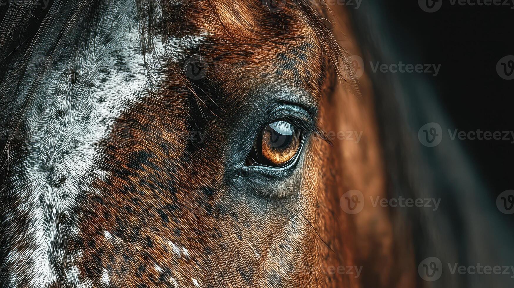Close-up view of a majestic horse's eye capturing intricate details and expressions in natural light photo