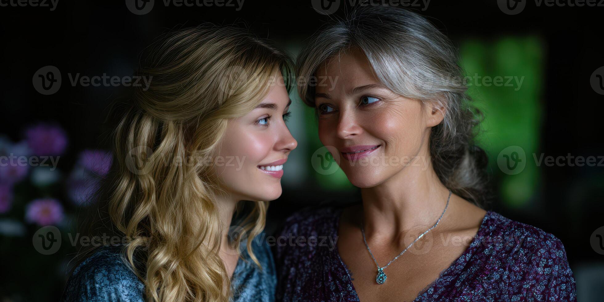 Two women sharing a moment of joy in a peaceful setting surrounded by flowers during a sunny day photo