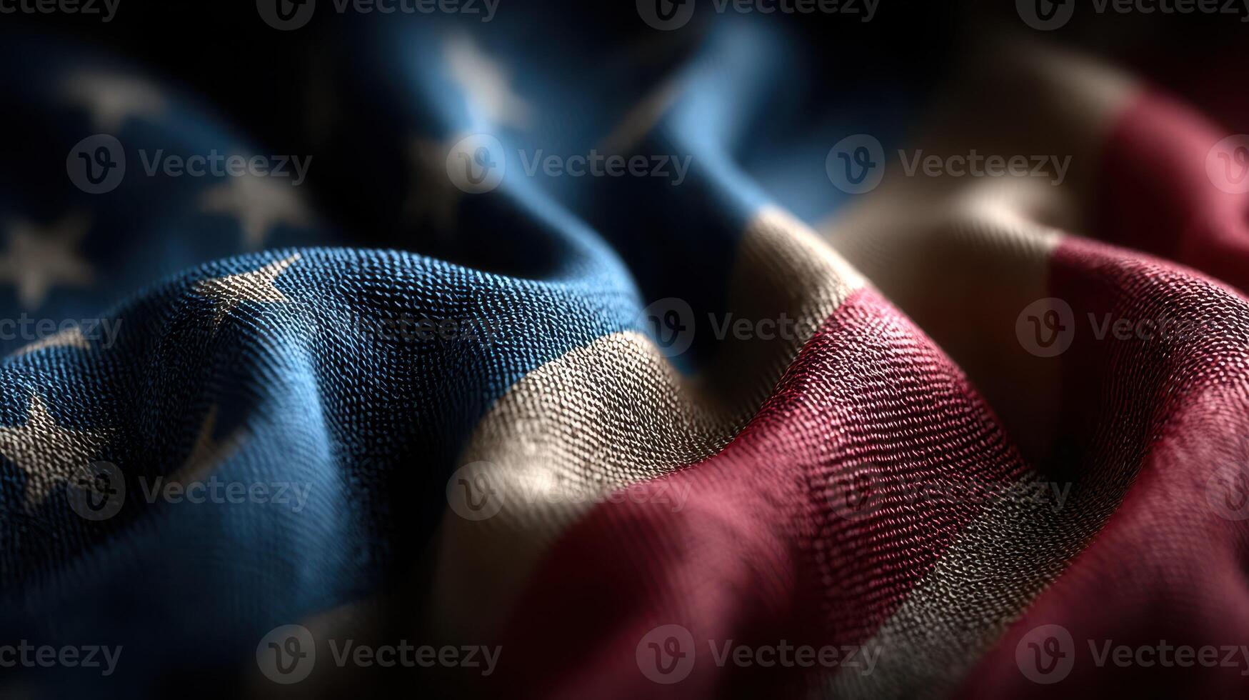 Waving American flag fabric in close-up view showing rich colors and textures photo