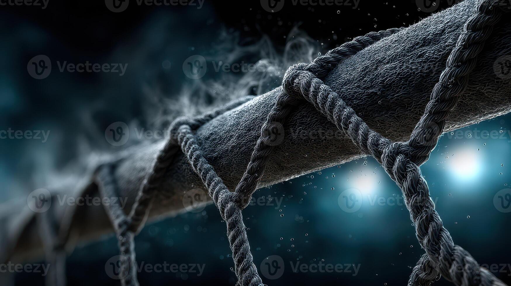 Rope texture with water droplets and atmospheric lighting during a nighttime outdoor event photo
