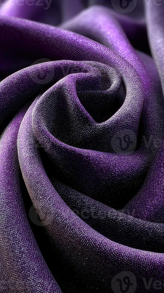 Soft purple fabric with a smooth texture draped in elegant folds highlighting intricate patterns and hues photo