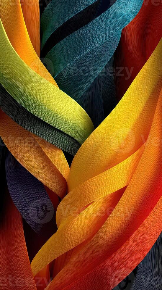 Vibrant strands of color intertwine in an abstract formation showcasing artistic creativity and flow photo
