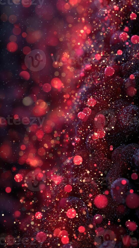 Vibrant red and gold bokeh lights create a mesmerizing abstract background from a close-up view of sparkling particles photo
