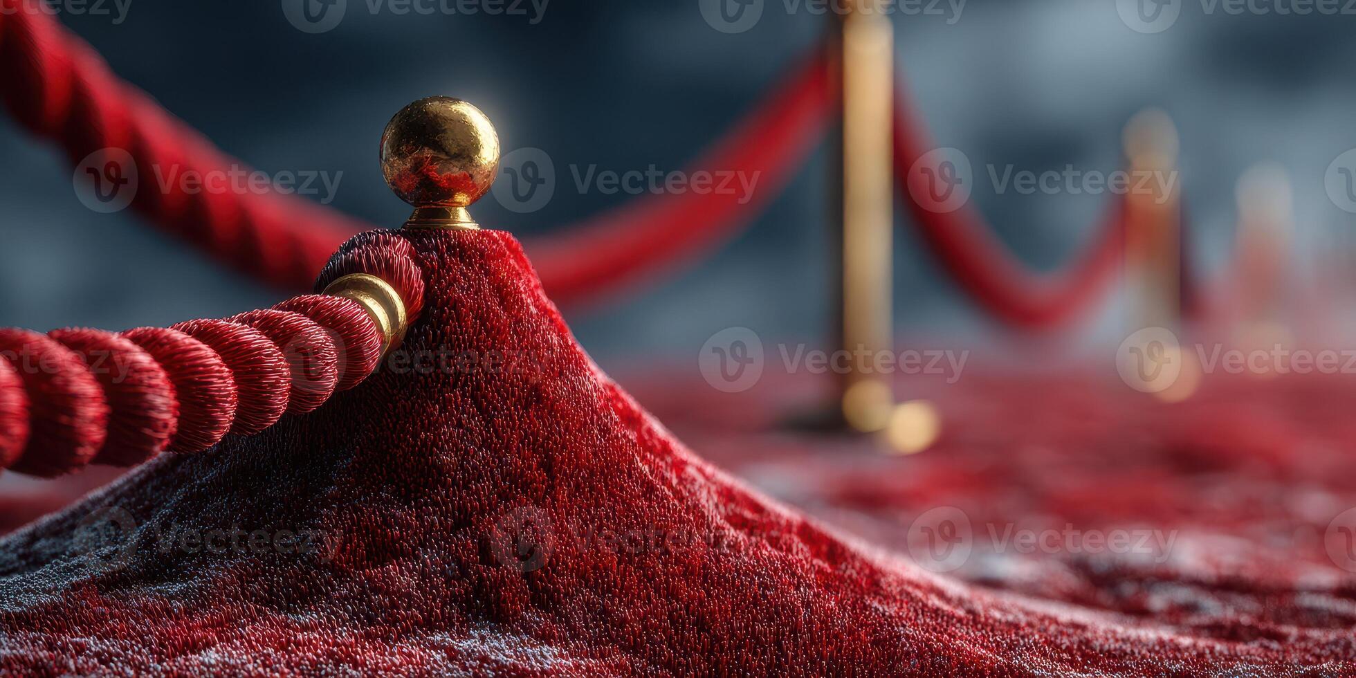 Elegant red carpet ropes guide guests at an exclusive event venue in the evening photo