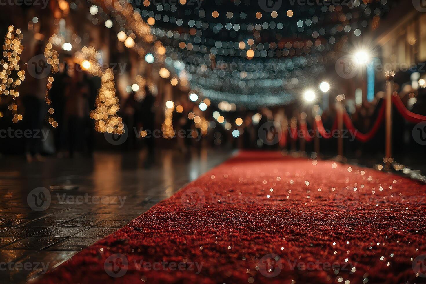 Elegant evening at a festive red carpet event with twinkling lights and decorations in a vibrant atmosphere photo