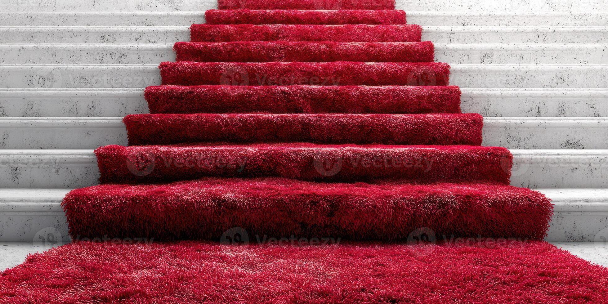 Vibrant red carpeted steps create a striking and inviting entrance in a modern interior setting photo