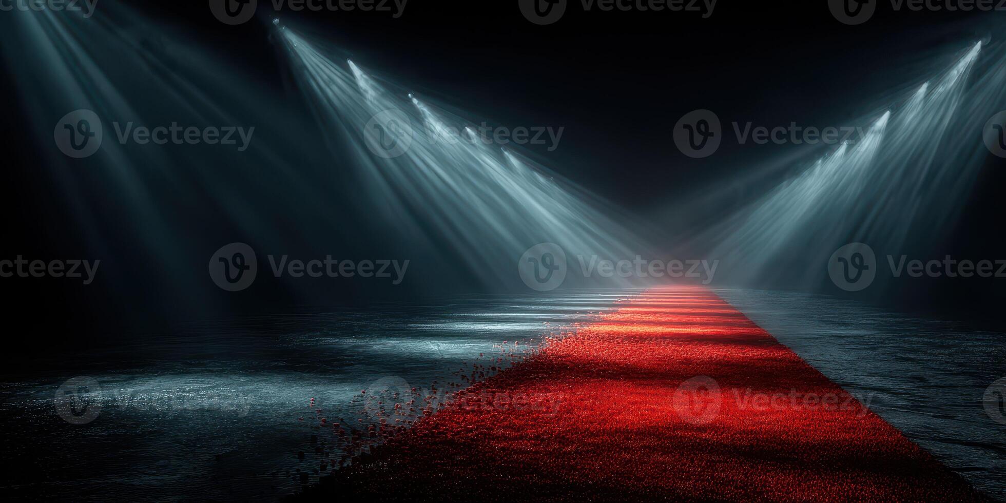 Elegant red carpet accompanied by dramatic lighting effects creating a stunning atmosphere for a glamorous event photo