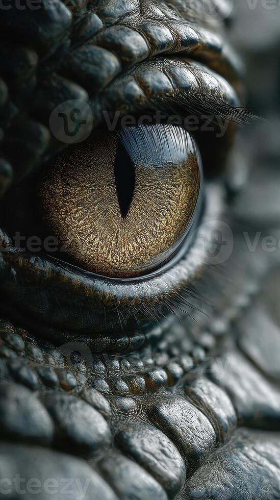 Close-up view of a reptile eye showcasing intricate textures and vibrant colors captured in natural light photo